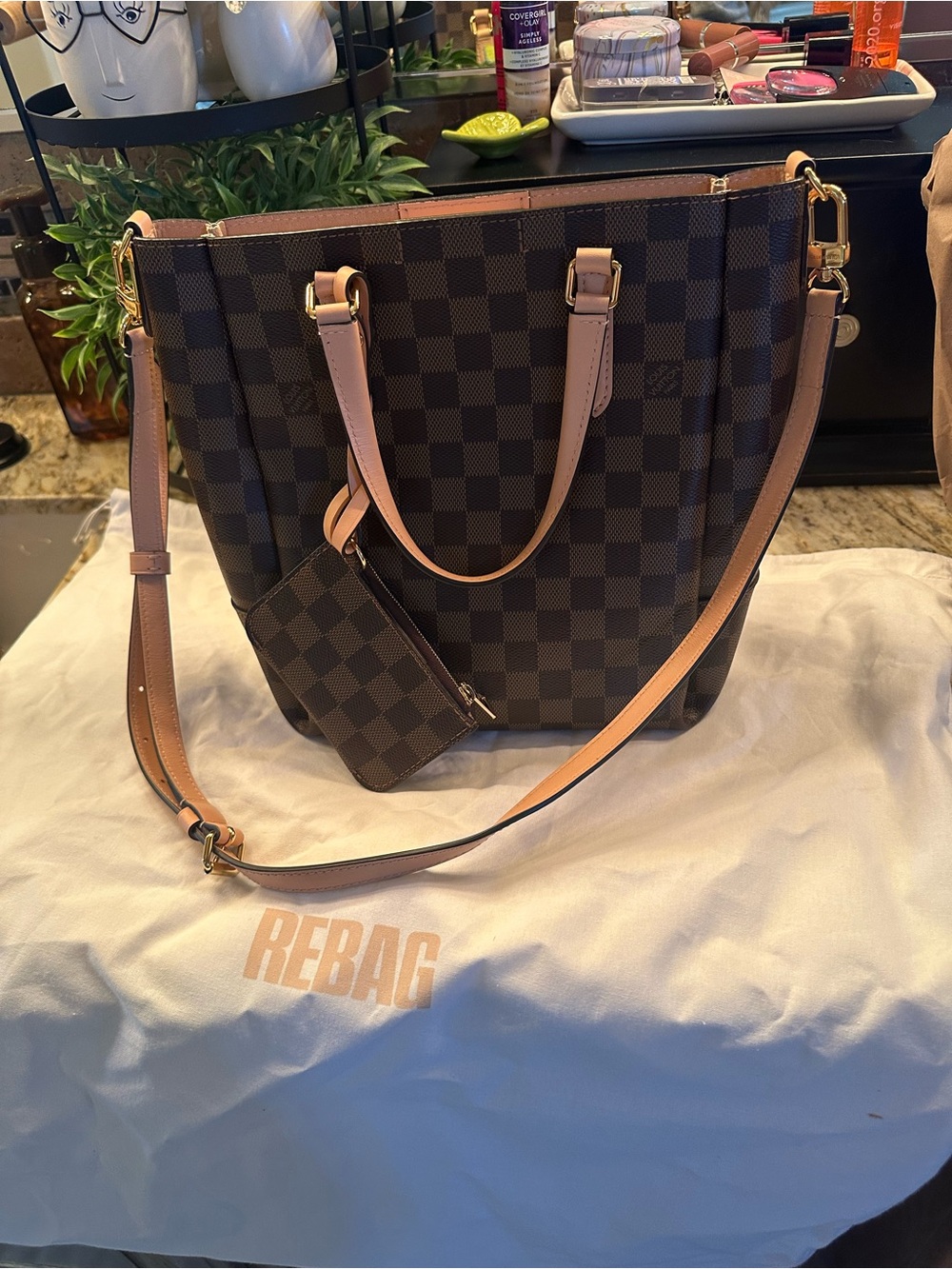 Louis Vuitton Brown Damier Belmont Tote with Natural Leather Trim